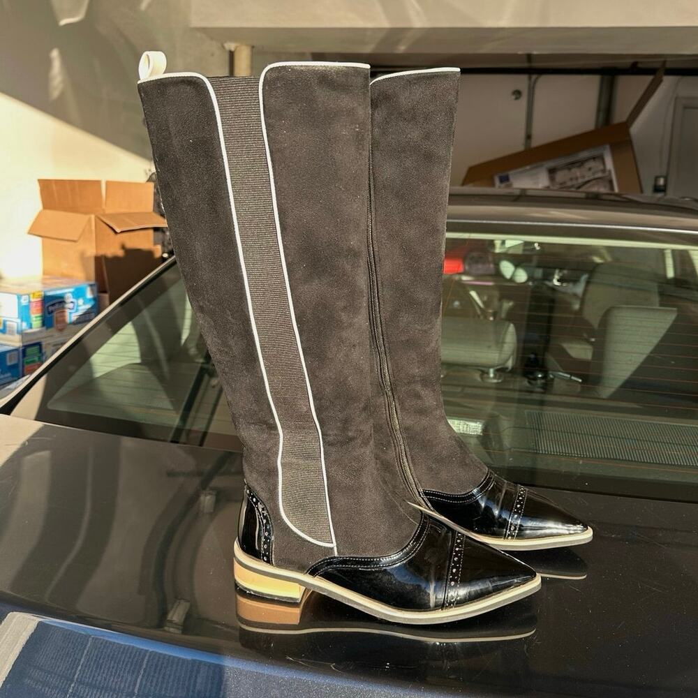Lolita Paris Tall Patent Leather Suede Boots Size 39 US Women’s 8 Black - Picture 10 of 17